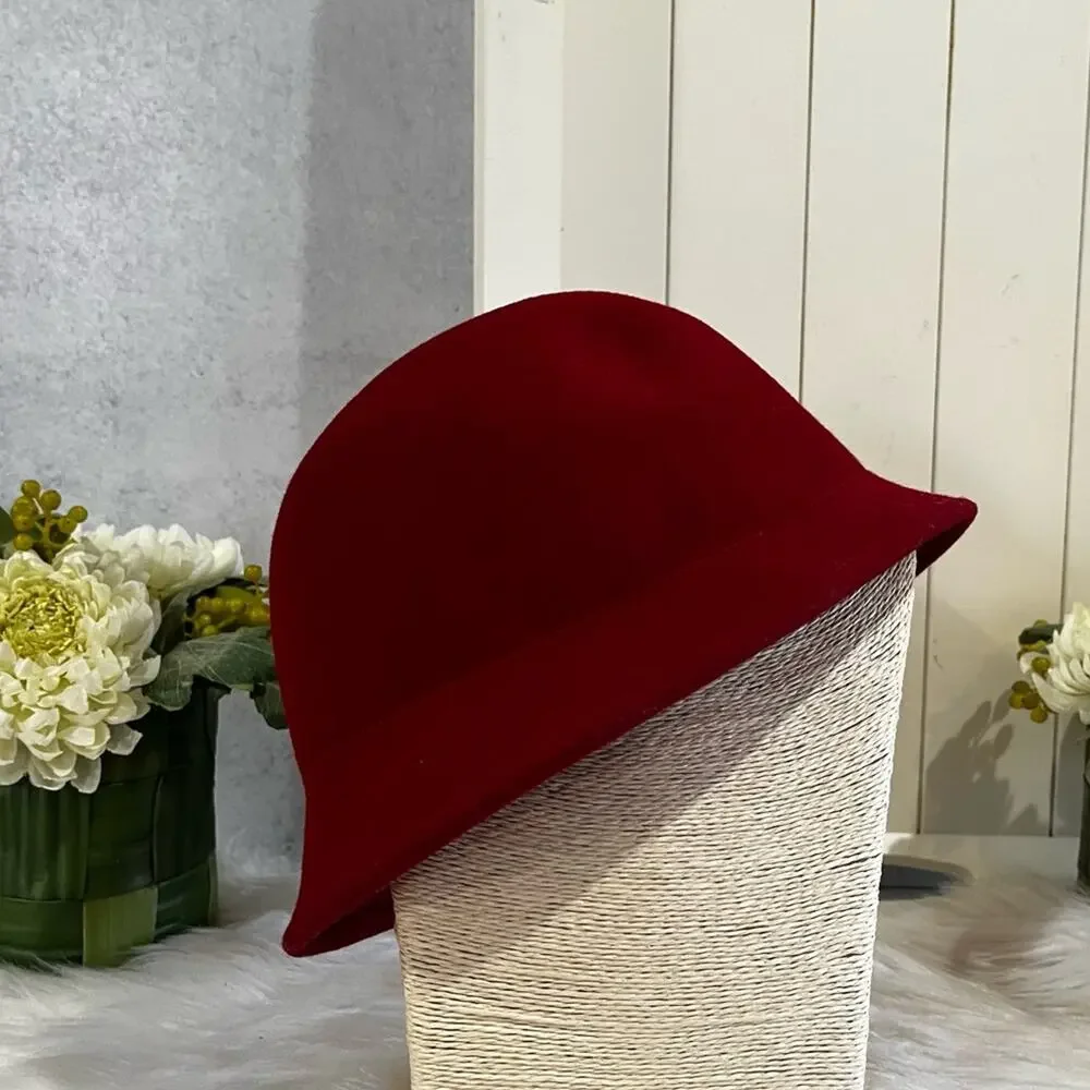 NEW Charter Club Wool Gatsby Cloche Bucket 1920’s Rose Winter Hat Red OS NWT